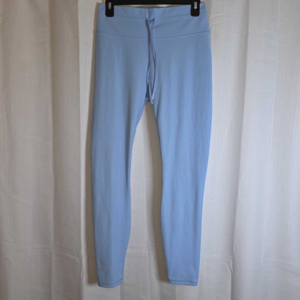 Fabletics Women's Ribbed Leggings Blue High Waist Drawstring Activewear‎ Size L